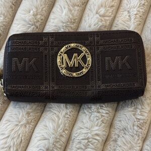 Michael Kors Dark Brown Wallet with Gold Emblem